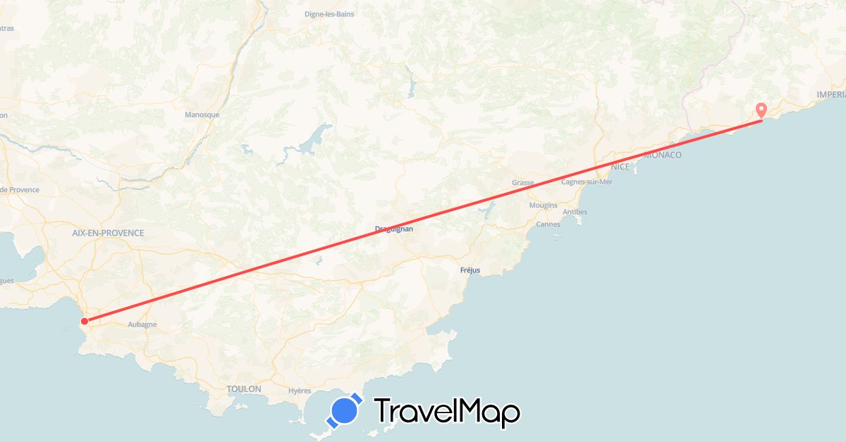 TravelMap itinerary: driving, hiking in France, Italy (Europe)
